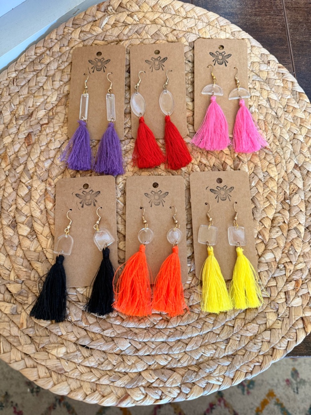 Handmade Tassel Drop Earrings – Purple, Red, Pink, Black, Orange, Yellow